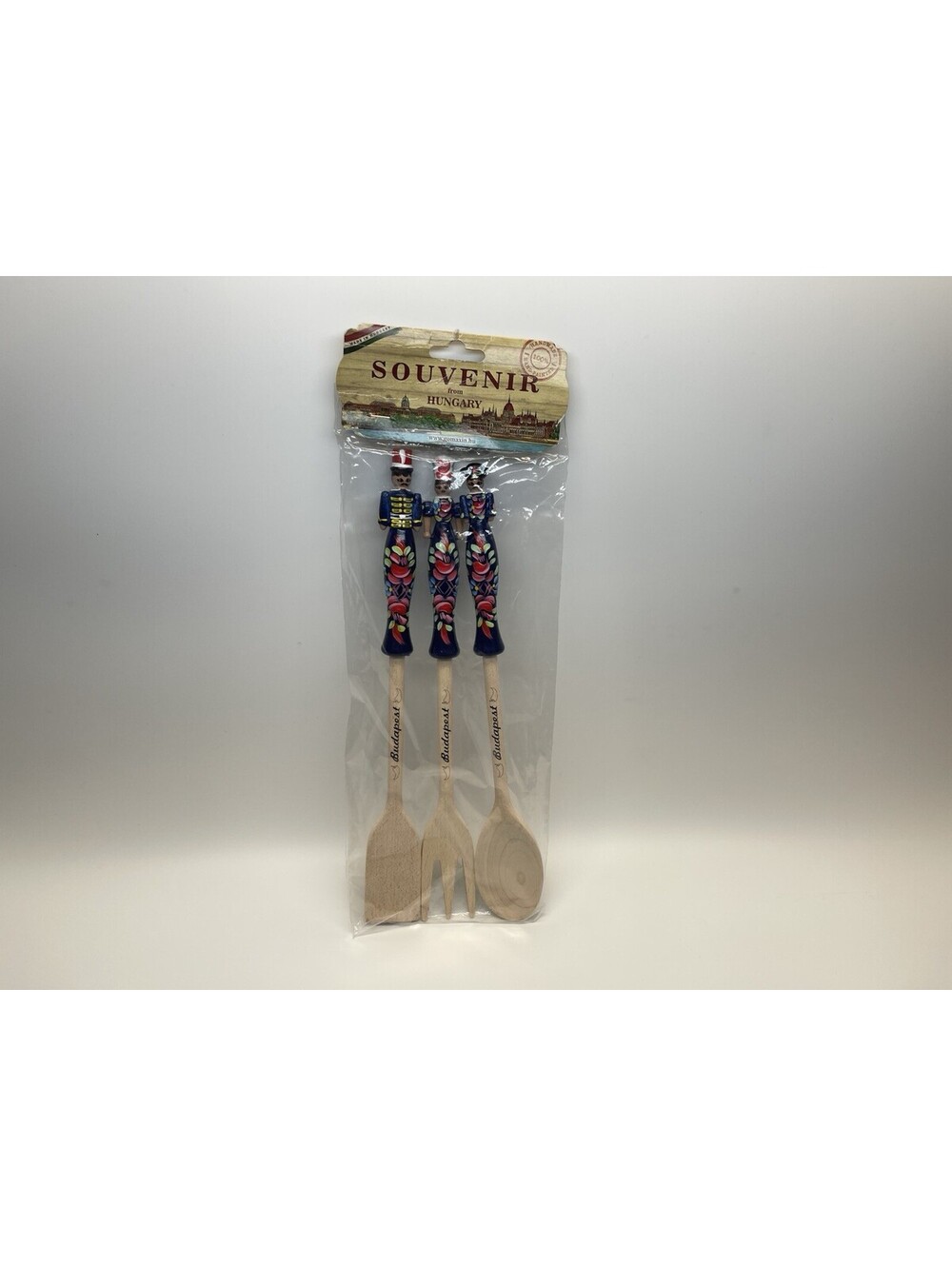 Hand Painted Hungary Souvenir Wooden Spoon Fork Spatula Set Budapest Folk Art